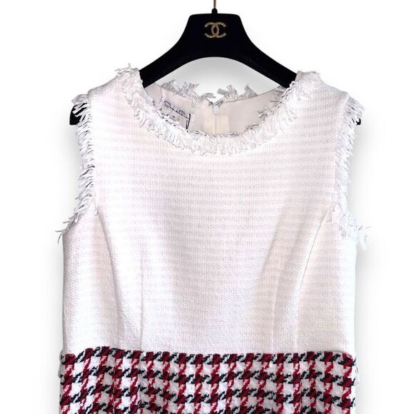 NWT Oscar De La Renta Bicolor Houndstooth Tweed Dress Sz 12 - Picture 6 of 10